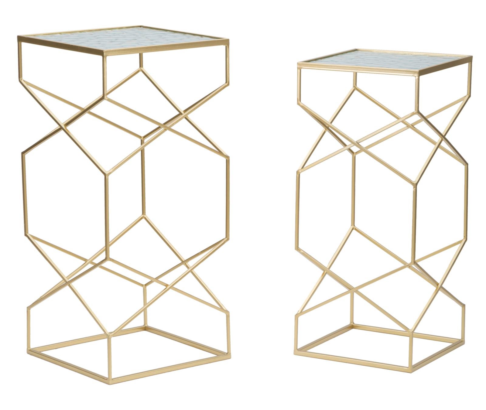Juego de 2 mesas auxiliares de metal dorado y cristal 31,5x31,5x68 ...