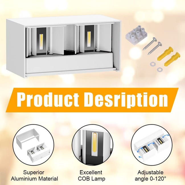 Applique LED Da 10W Per Interno/Esterno - Bianco Caldo 3000K, Angolo Regolabile | Moderno E Elegante - Foto 8