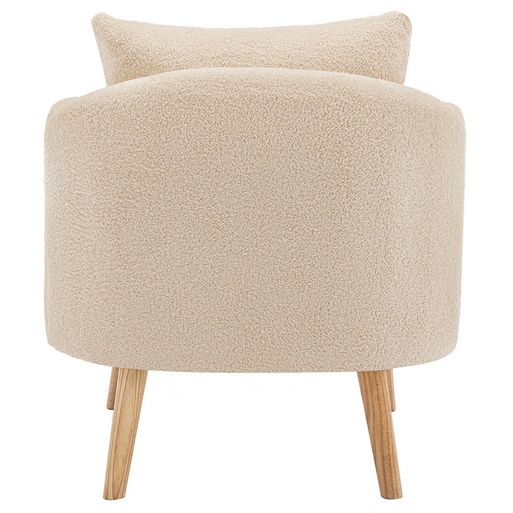 Chaise Fauteuil velours avec coussins extra épais fauteuil de détente chaise à pieds en bois massif Beige - 5