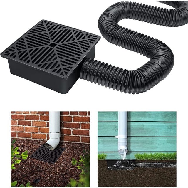 TOKPLNU Lot De 2 Extensions Tuyau Descente Gouttière Flexible - Rallonge Drainage Eau Pluie 50 à 147 Cm Noir