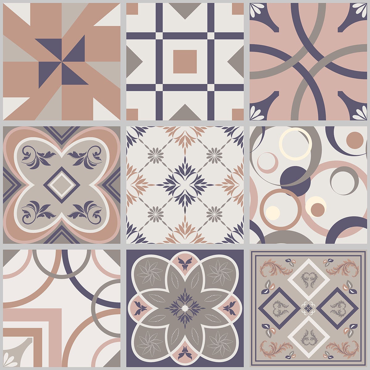Crédence adhésive sticker pour salle de bain - Motif carreaux de ciment - Adhésif MAT - 90x90 cm - 3