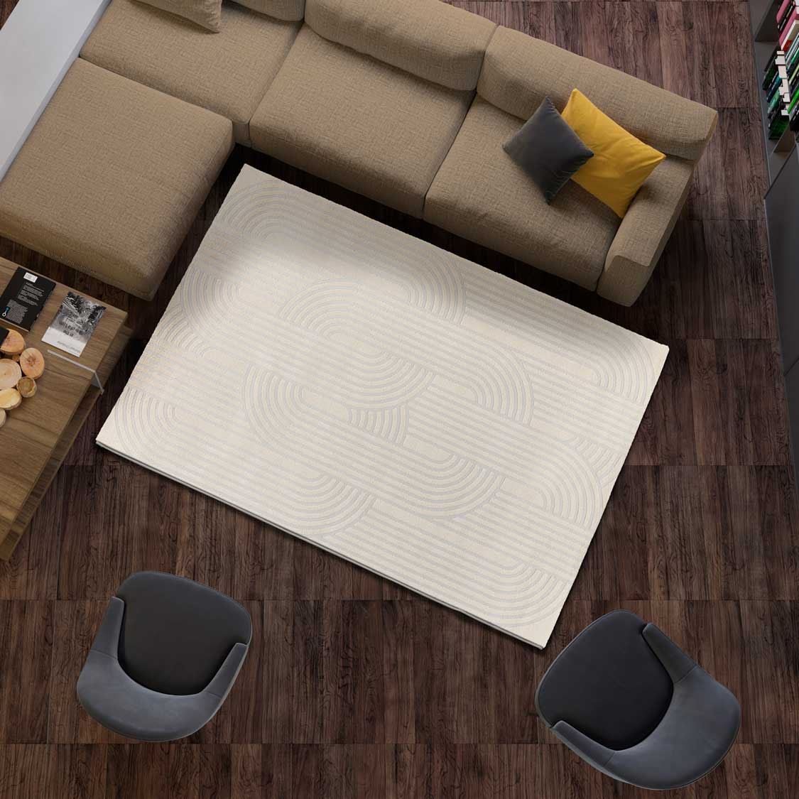 Prostokątny srebrny dywan wewnętrzny 133 x 190 cm BARESA z geometrycznym tłoczeniem - ATTICGO