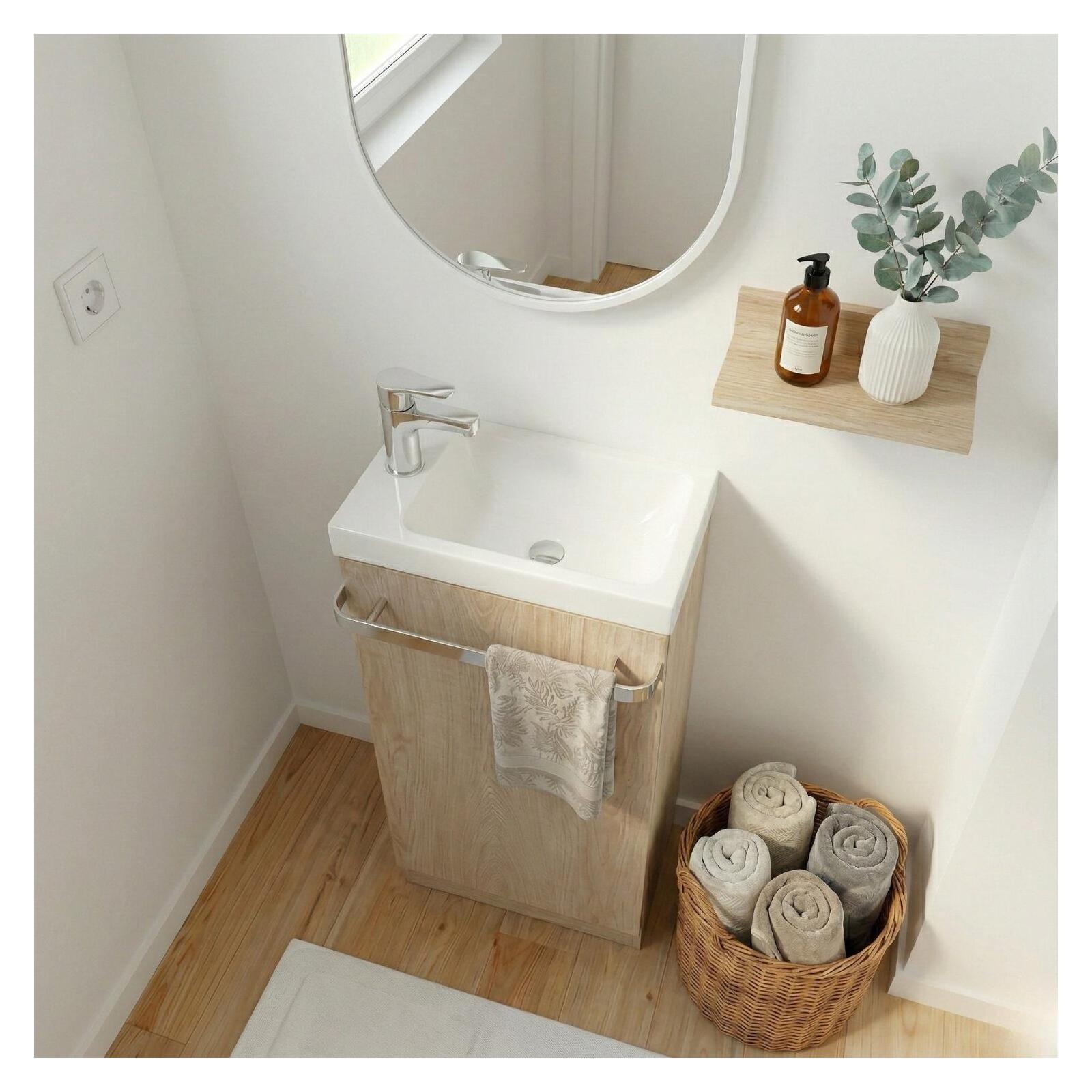 Meuble lave-mains sur pieds JOHANN décor chêne - 6