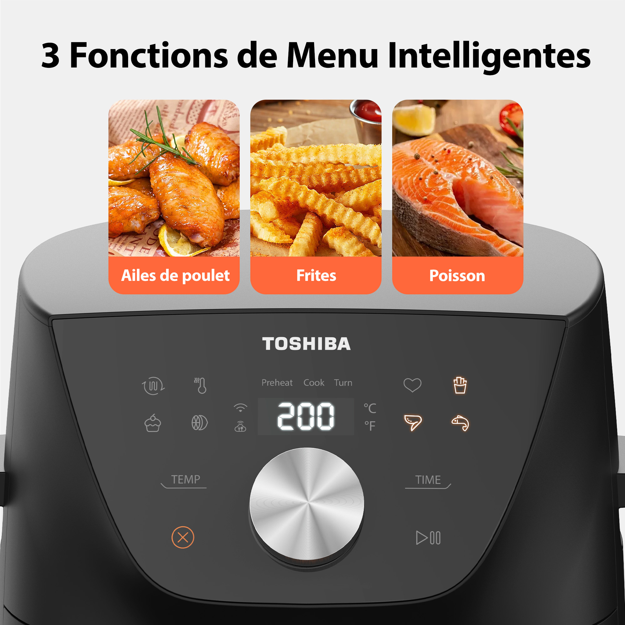 Friteuse sans huile TOSHIBA AirFryer Capacité 5,2L - 8 menus prédéfinis et fonction - 1550W - 12