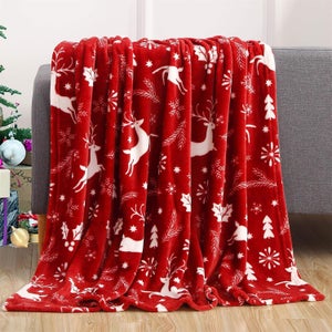 Couverture Noël Flanelle Douce Microfibre 130x150cm | Plaid Canapé Lit | Cadeau Hiver Rouge