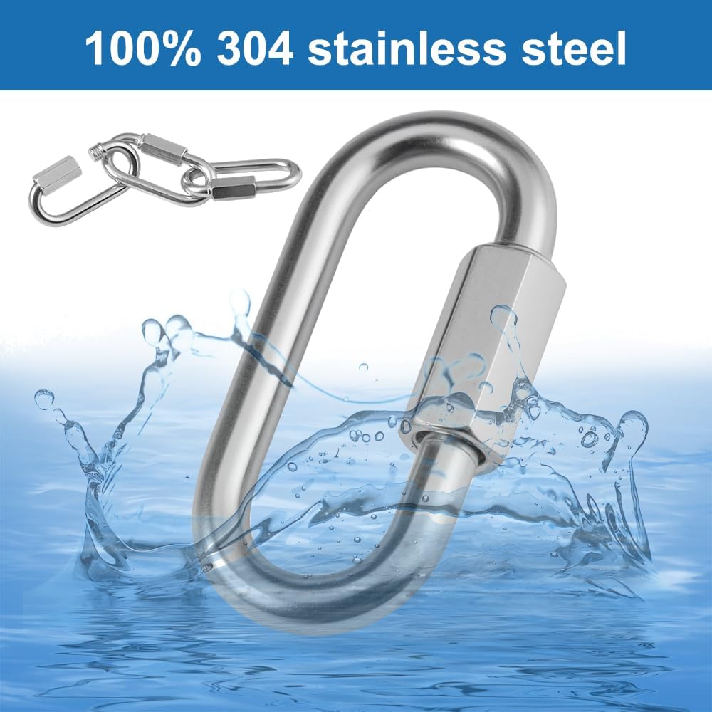 8 Pièces Maillon Rapide Mousqueton à Vis Manille INOX, Mousquetons en Acier Inoxydable Rapide Fixation pour Extérieur, Camping Tentes, Randonnée - 4