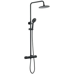 Colonne Douche Thermostatique Noir avec Mitigeur,Systeme Douche Thermostatique 38°C,Réglable Hauteur avec Douchette 3 Jets et Pluie 22.5mm
