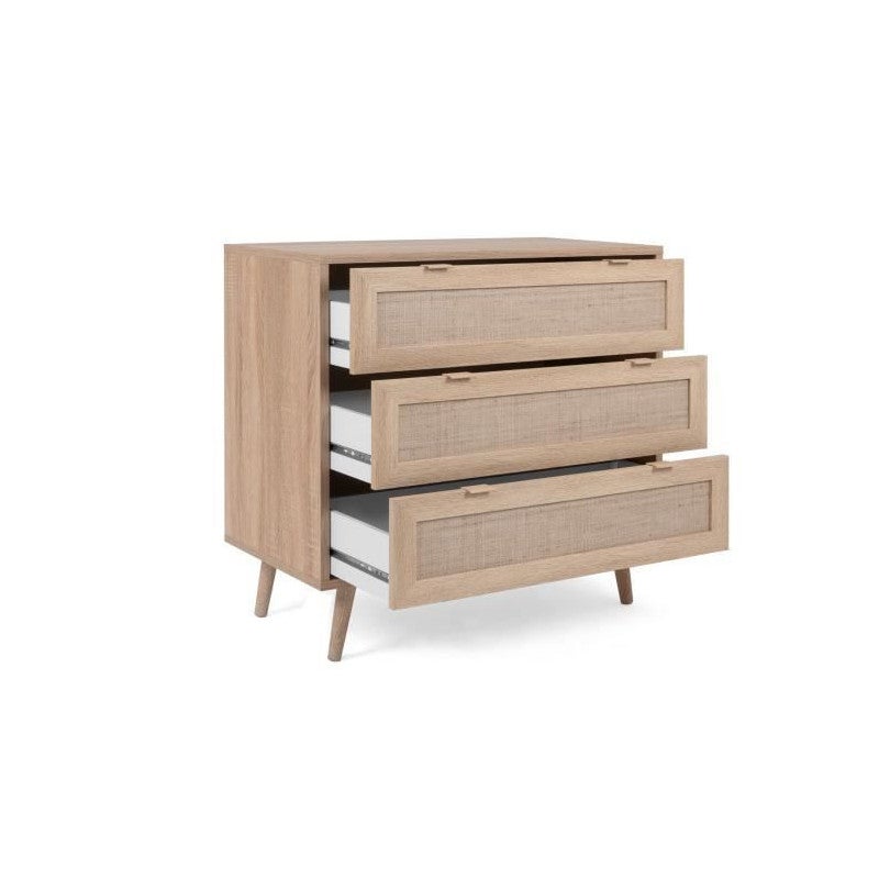Commode 3 tiroirs - Decor chene sonoma - L 80 x P 40 x H 80 cm - BALI - 3