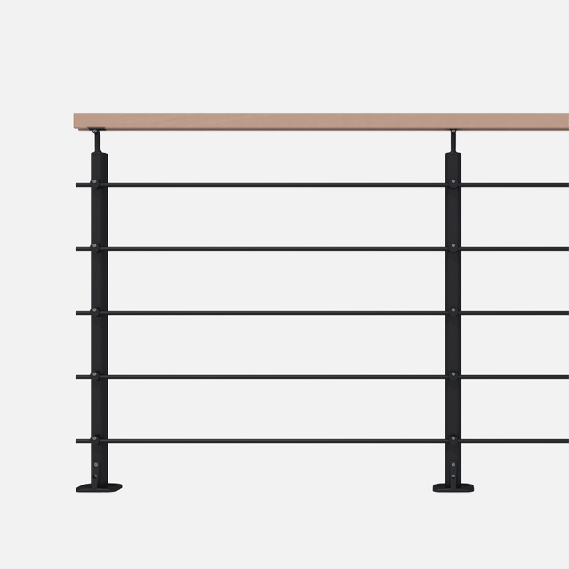OPALU - Kit garde-corps noir avec main courante hêtre 2m à plat