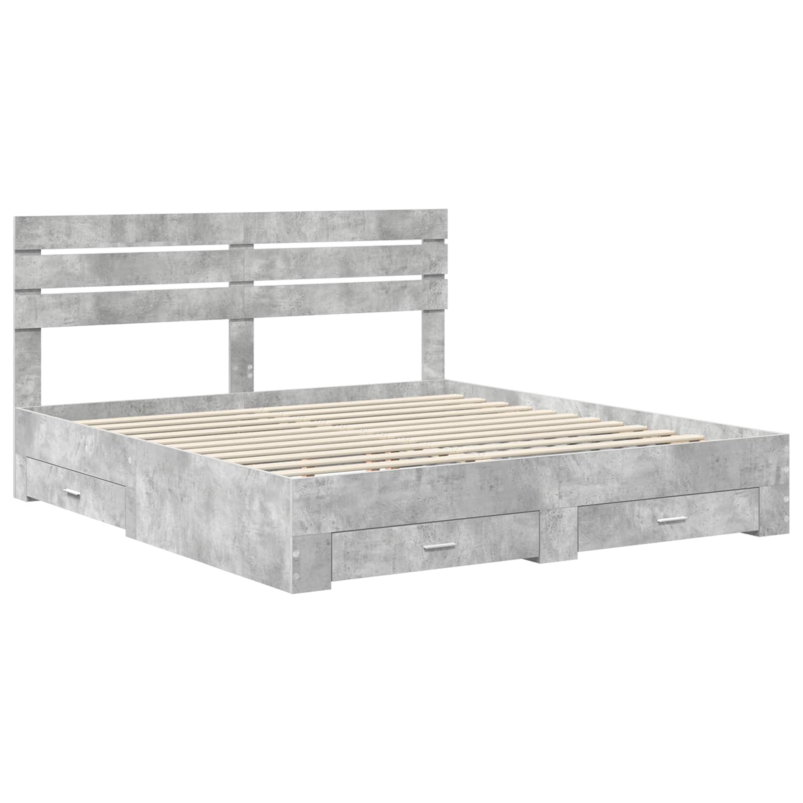 Cadre de lit gris béton 200 x 200 cm panneau de bois - 4