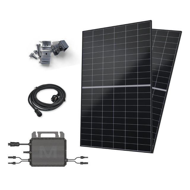 Kit solar plugin Robinsun 800 W para parede · 2 Painéis Aiko Neostar 3s 475 Wp + microinversor + fixação + cabo 5 m