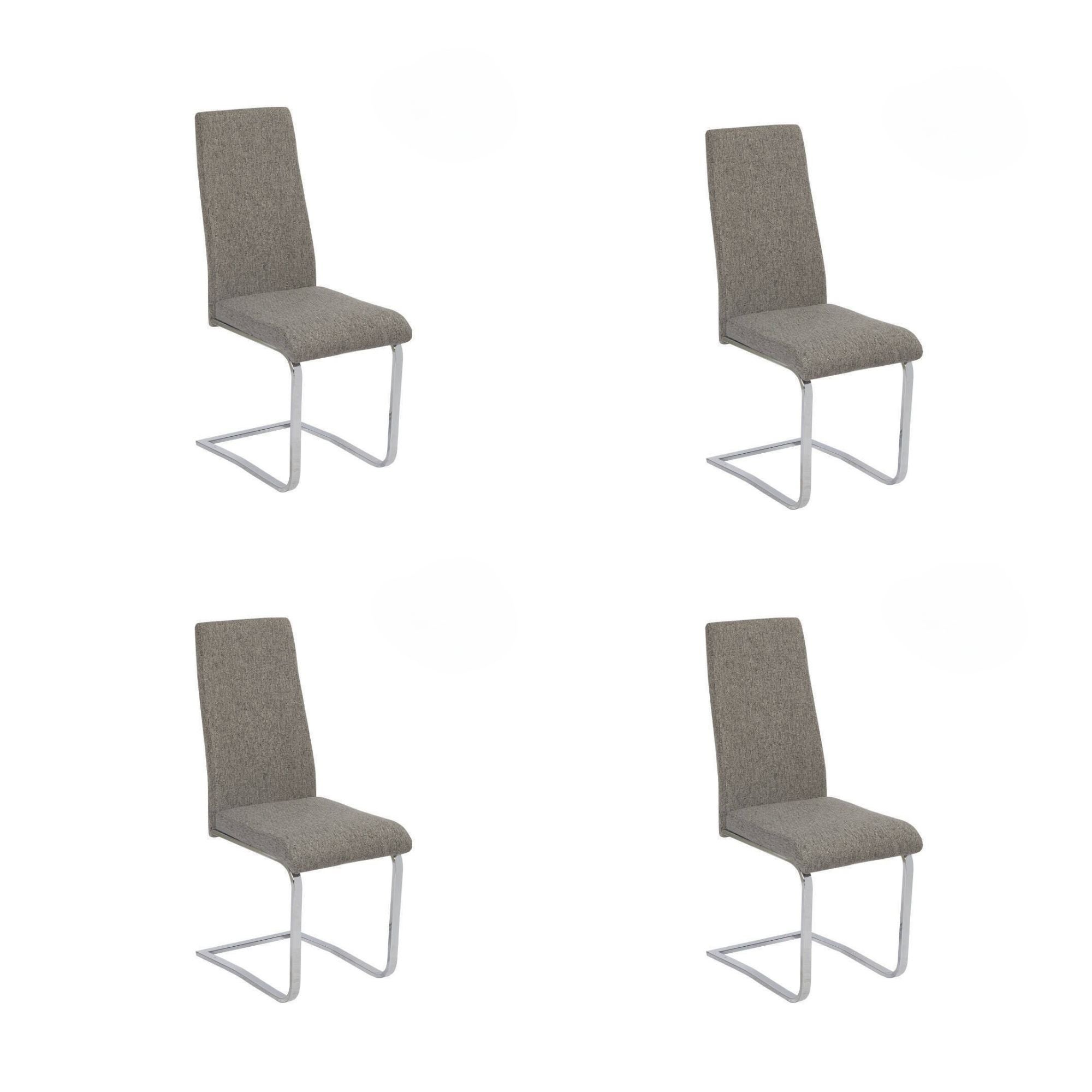 Pakiet 4 krzeseł tapicerowanych ciemnoszarą sztuczną skórą z owalną nogą rurową w chromowanym wykończeniu, wymiary 46x54x110 cm