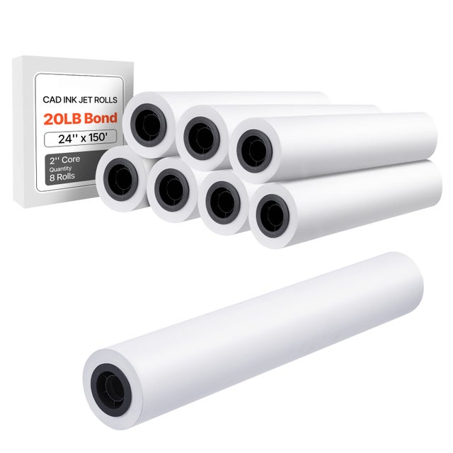 Rouleau de papier a dessin SucceBuy blanc, format large 609,6 mm x 45,7 m, ensemble de 8 rouleaux pour traceur CAO, noyau de 50,8 mm, pour cartes SIG