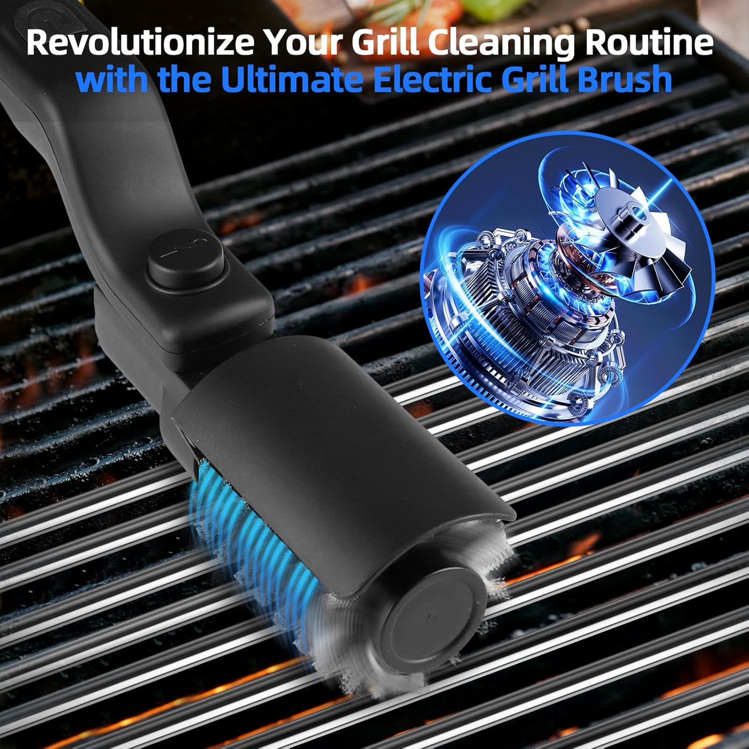 Brosse Électrique pour Barbecue Améliorée, Fonctionnant sur Batterie avec Angle Réglable, Tête en Acier Inoxydable, pour Grilles (Noir) - 2