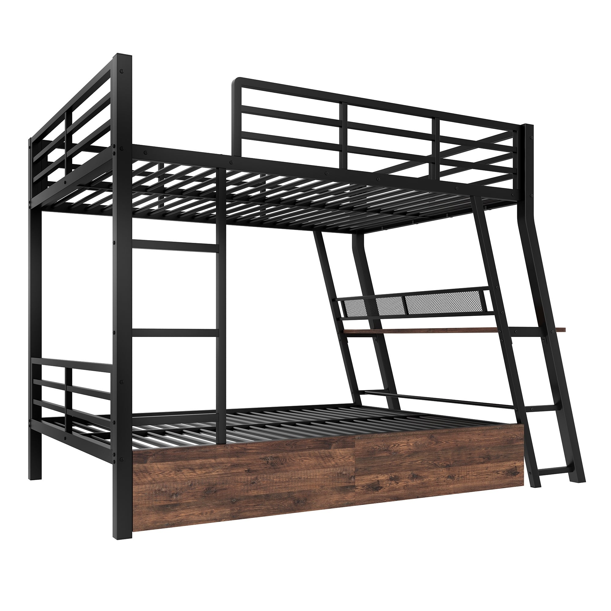Lit Superposé 4 Places 140x200 Métal Noir avec LED,Tiroirs de rangement,Bureau,Escalier et Sommier à Lattes,Lit Enfant Mezzanine(Sans Matelas) - 7