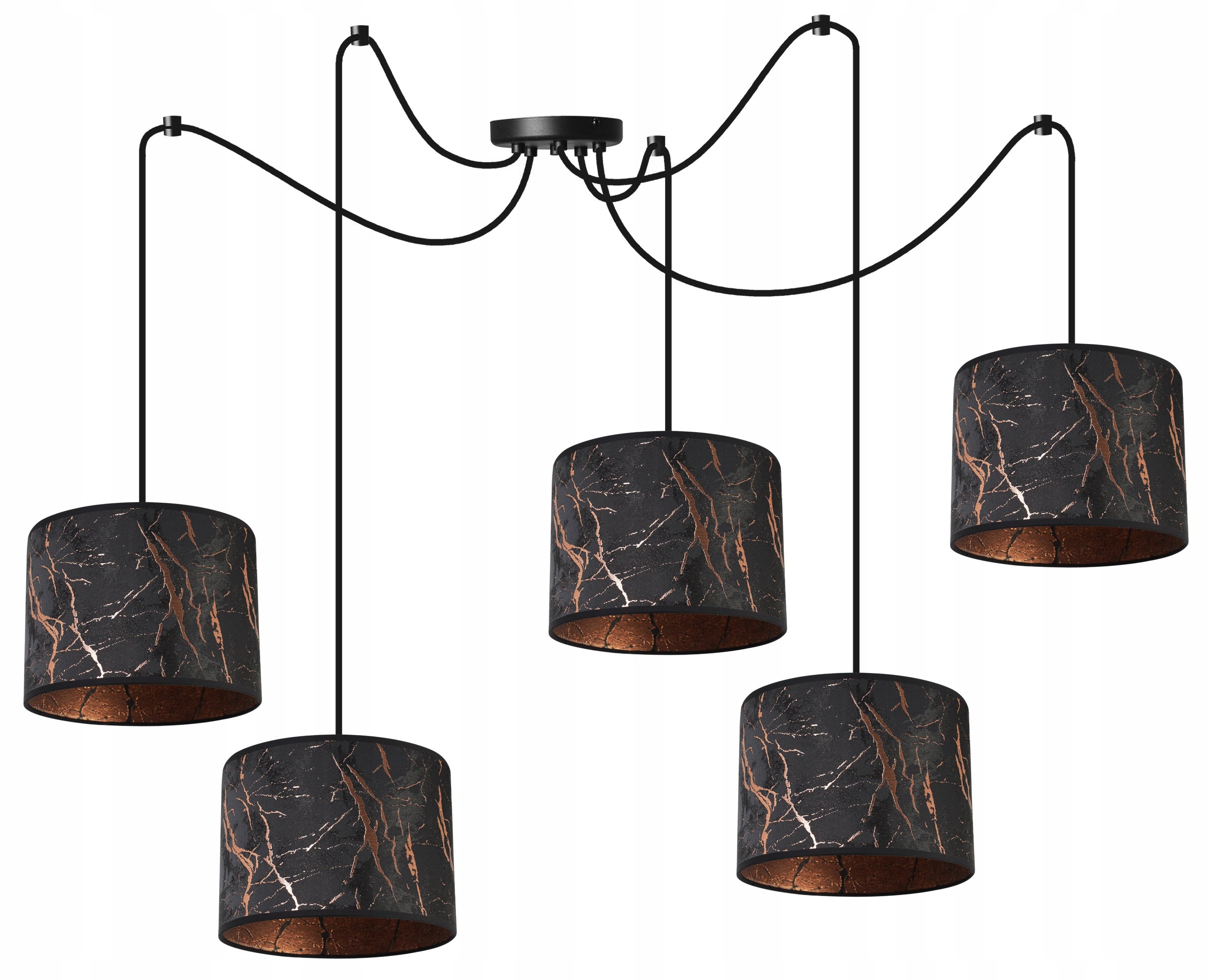 Lampa sufitowa wisząca boho Werona 5xE27 klosz owalny wzorzysty czarno/miedziany Light Home LH