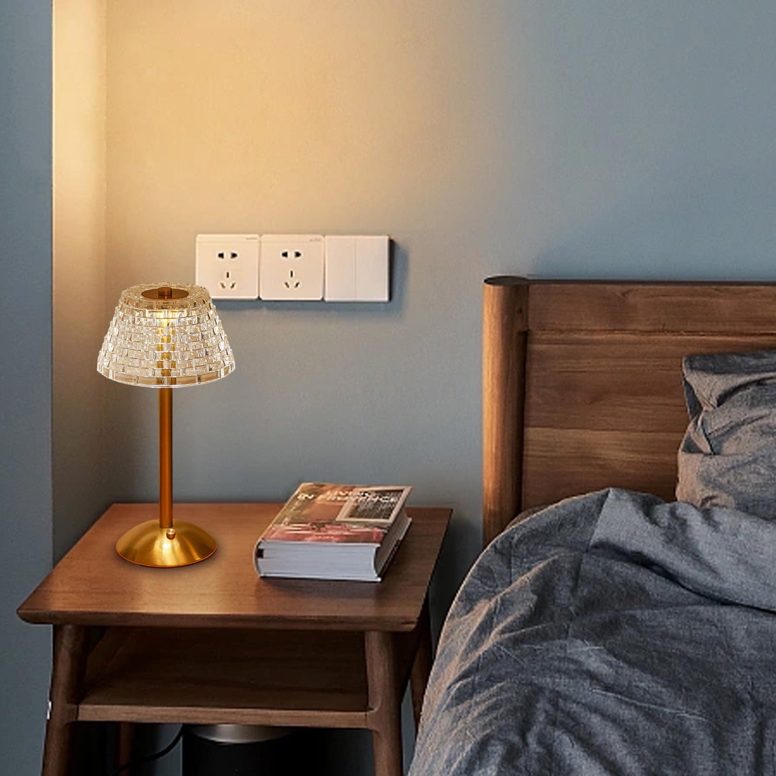 Lampe de table en cristal, lampe de bureau rétro rechargeable, lampes de nuit tactiles à 3 températures de couleur pour chambre à coucher, patio - 7