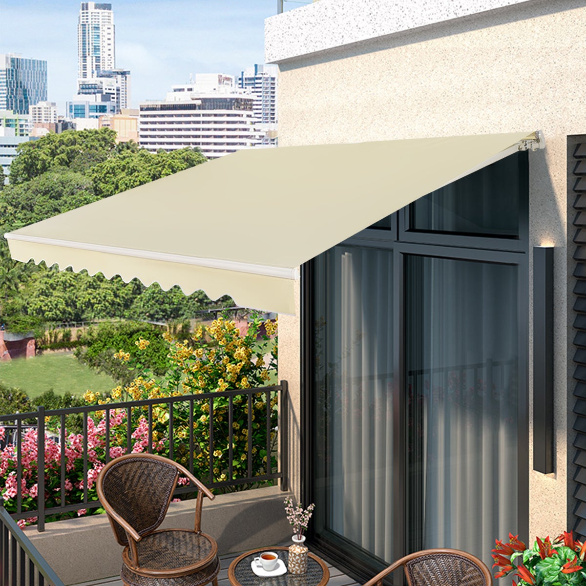 Store Banne de Balcon Rétractable avec Tissu Résistant aux UV et à l'eau, Cadre en Aluminium, Réglable 5-35°,3 x 2,5 m, Beige - 8
