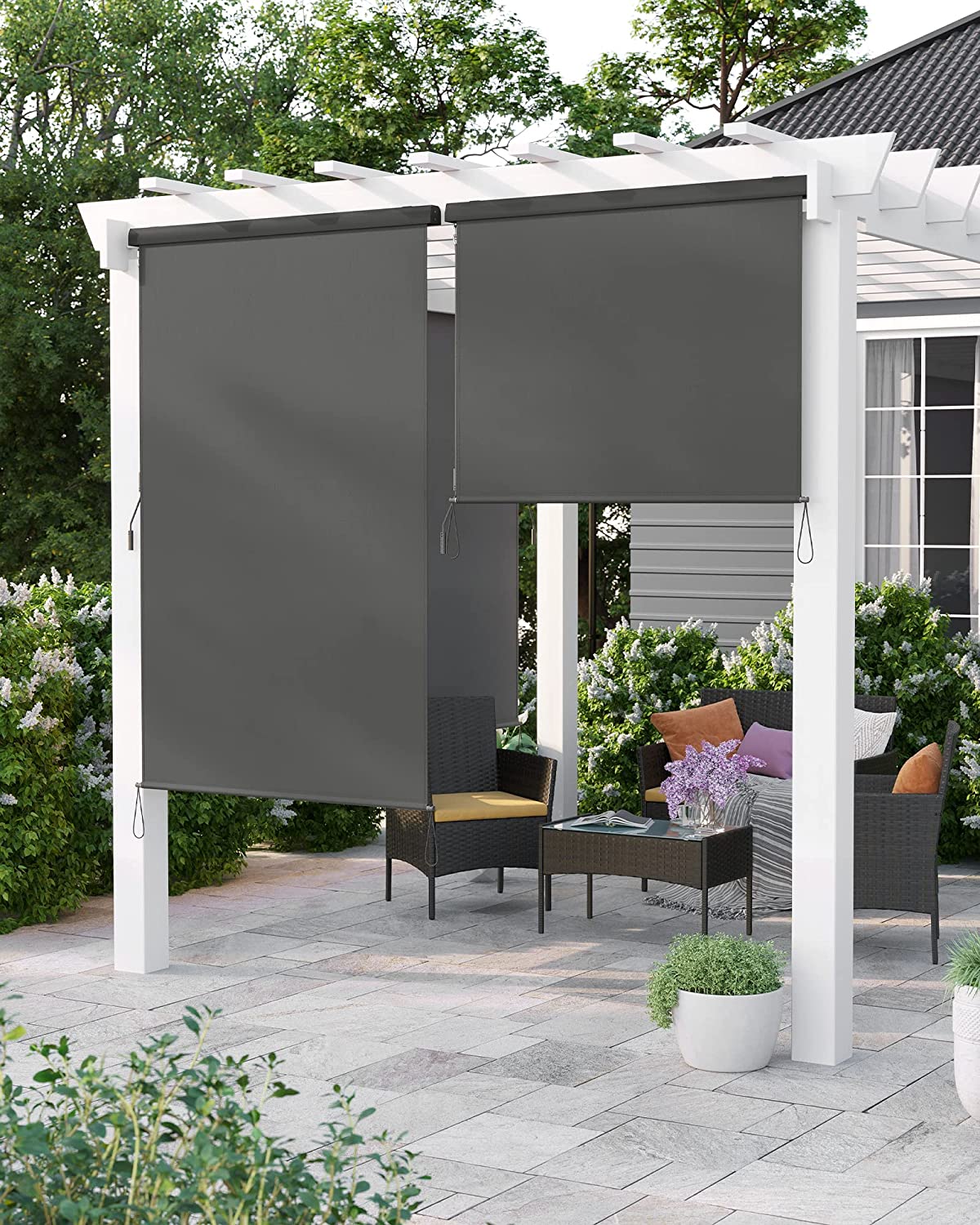 Brise-vue Balcon SUNLIMEI 30x120cm - Polyester 185g/m², Protection UV 98%, Avec œillets Et Cordes - Gris Foncé