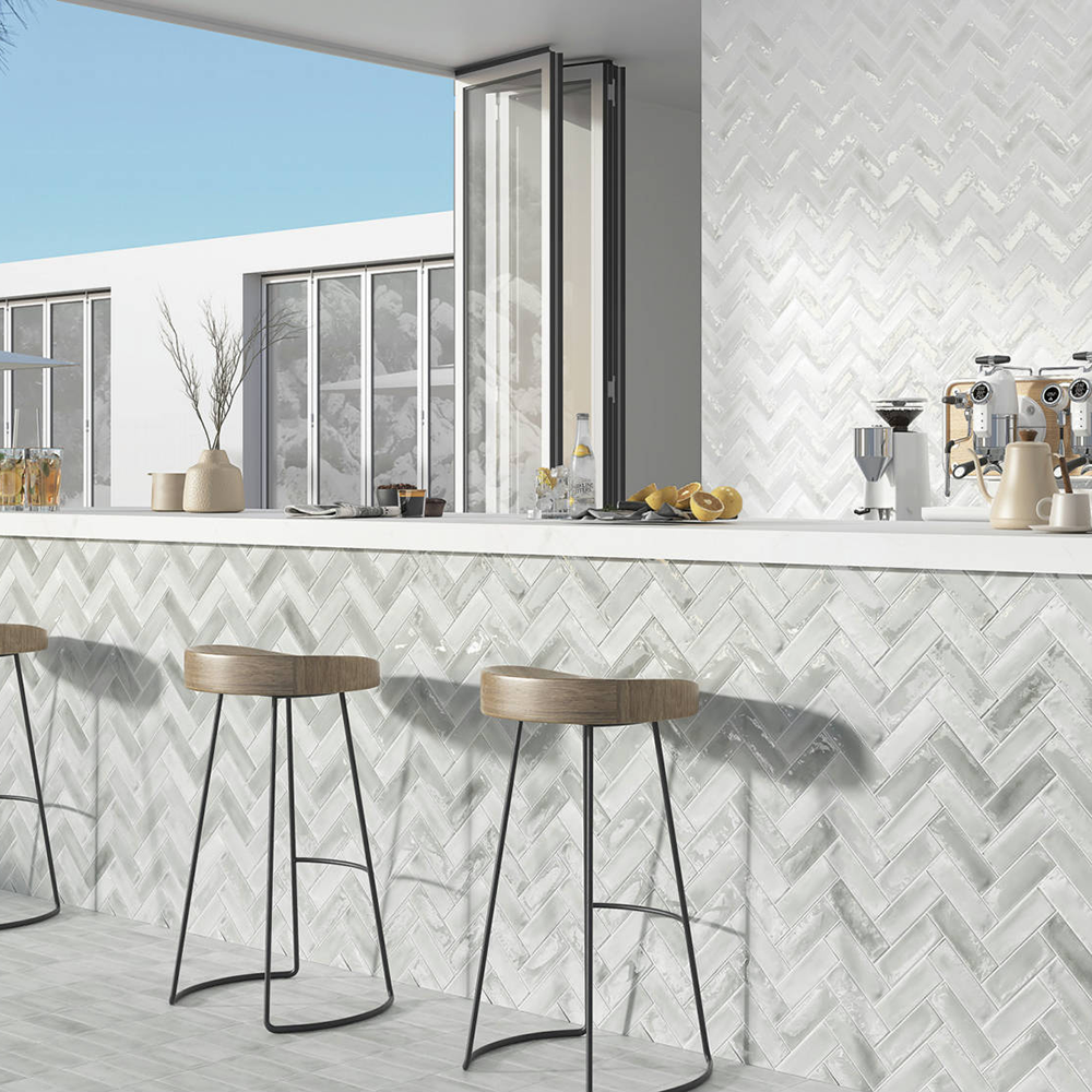 Płytka mini metro premium z gresu porcelanowego do wnętrz i na zewnątrz Beret Biały 5x15 cm Połysk