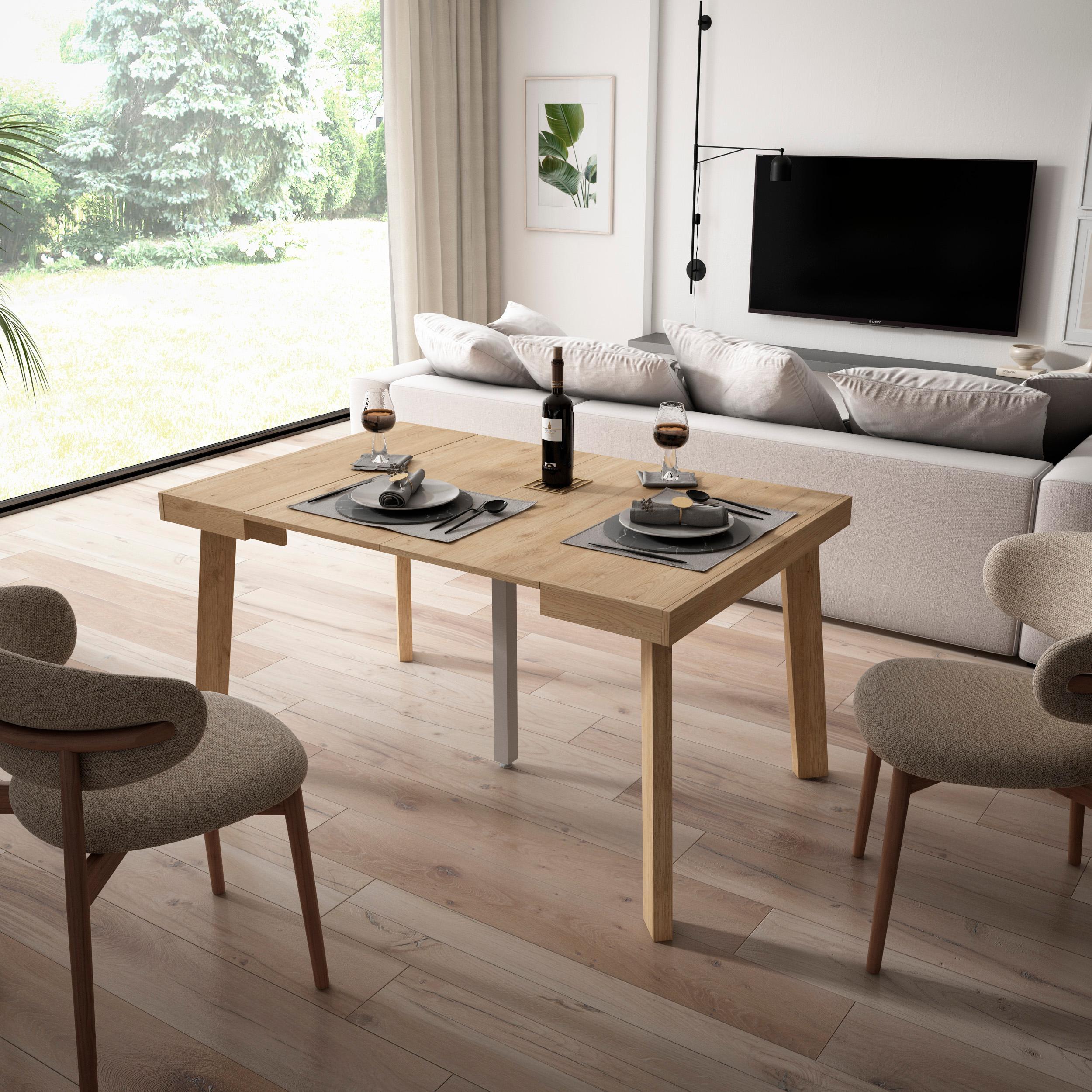 Table console extensible, 140x90x73cm, Pour 6 personnes, Pieds en bois, Chêne - 2