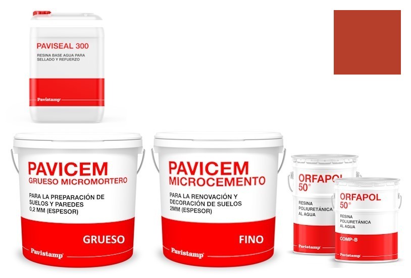 Kit microcemento 8 m2 monocomponente para paredes y suelos de cerámica o mortero - poliuretano brillo-rojo alicante