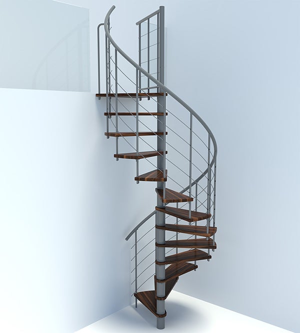 Escalier colimaçon 13 marches - Diamètre 120cm - Hauteur à franchir 2.54 à 3.05m - Gris et Noyer - VENE120-SGMNOY-13