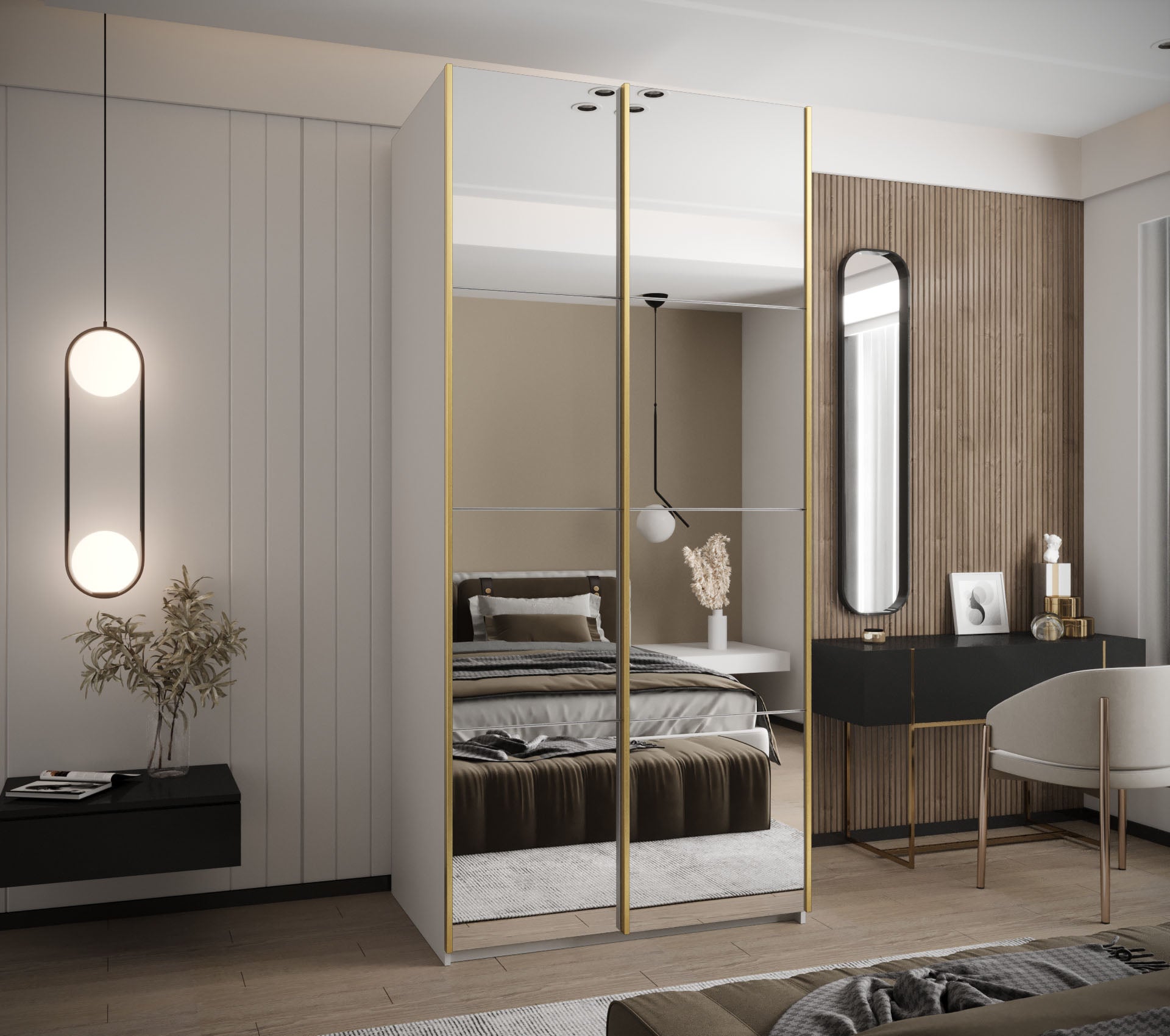 Szafa przesuwna wysoka Lux 2 120 x 64 x 245,5 cm biały + biały + u. złoty - Abiks Meble - 2