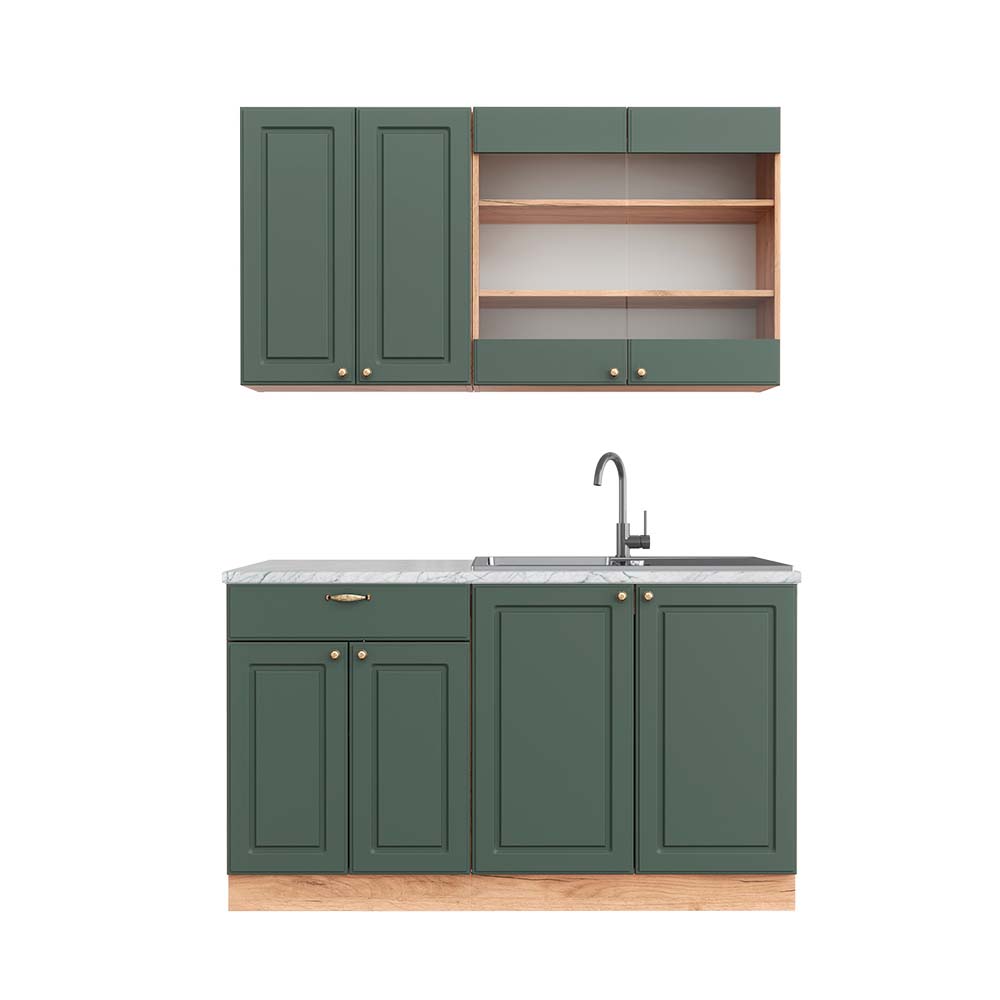 Vicco Pojedyncza kuchnia Fame-Line, Green-Gold Country/Gold Power Oak, 140 cm , BP Marmur
