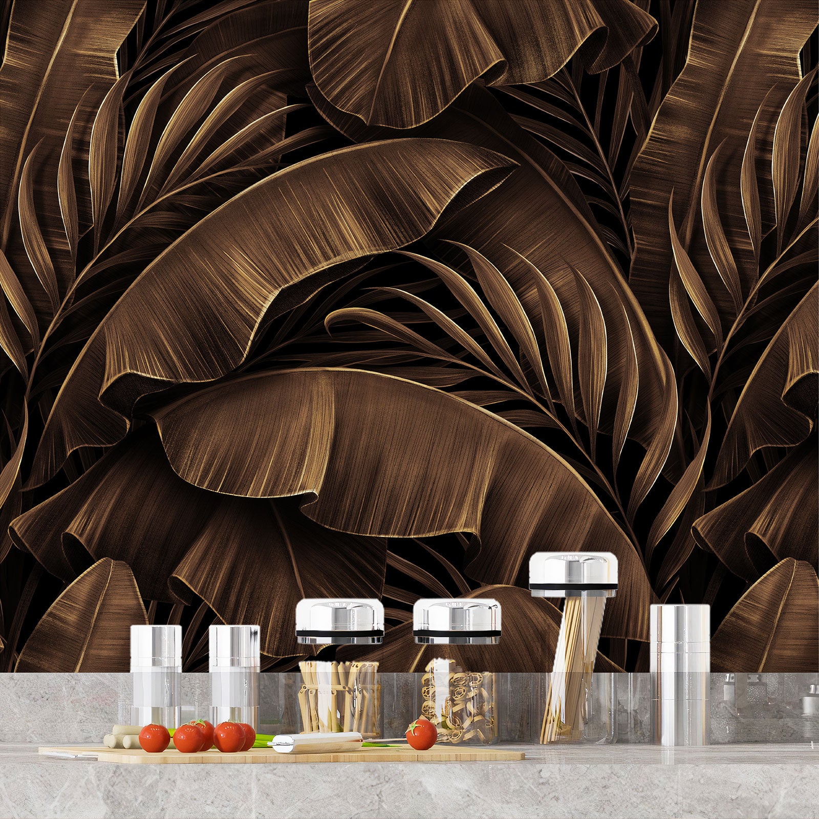 Crédence adhésive sticker décoratif pour cuisine - Feuilles tropicales - Adhésif MAT - 80x160 cm - 4