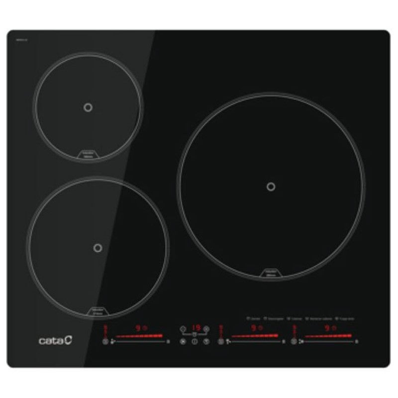 CATA Piastra a induzione IB 6403 E2 BK con 3 zone di cottura, funzione Touch Control 3 funzioni di cottura, connettività automatica, 9 livelli di potenza, serratura di sicurezza, larghezza 59 cm