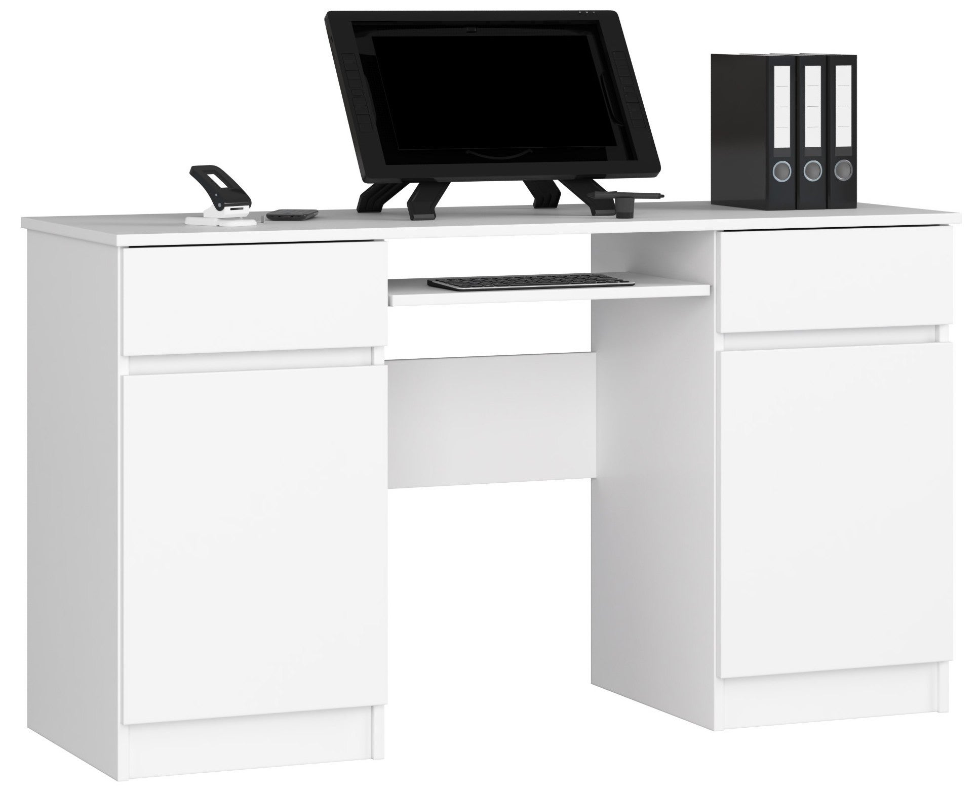 Biurko komputerowe AKORD A5 Białe 135 cm 2 drzwi 2 szuflady kolor Biały mat 5 półek 135x50x77 cm