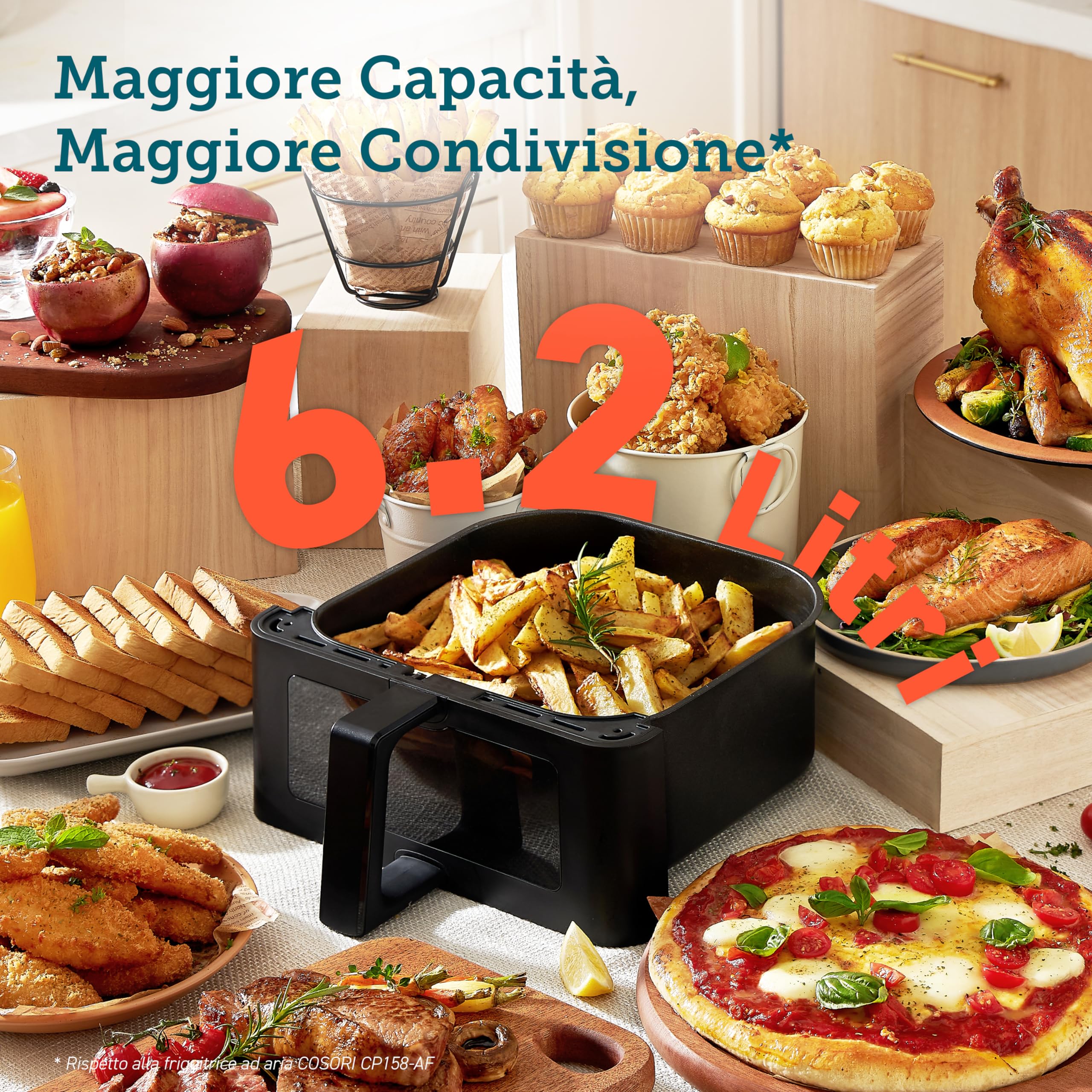 COSORI Friggitrice ad Aria Clear Blaze 6.2 Litri con Finestra, 1700W, con 11 Funzioni, One-Touch Display, Tempo e Temperatura Regolabili 75-205°C, 30 - 4