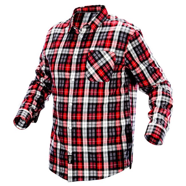Camicia in flanella, fantasia scozzese rosso-bianco-nero, taglia