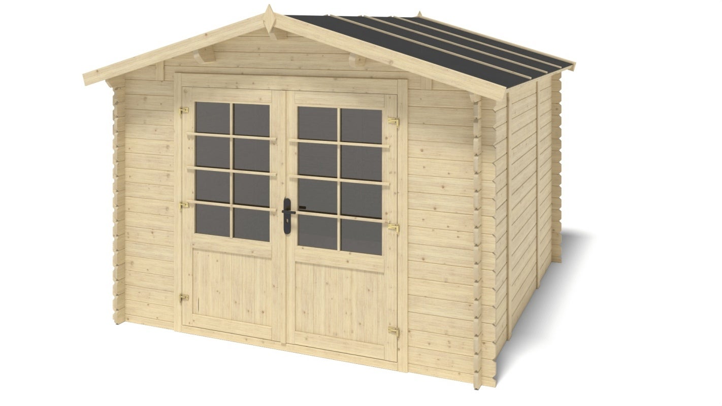 Abri de jardin en bois - 9m2 - 3x3m - Ep. 28mm - Couleur: naturel
