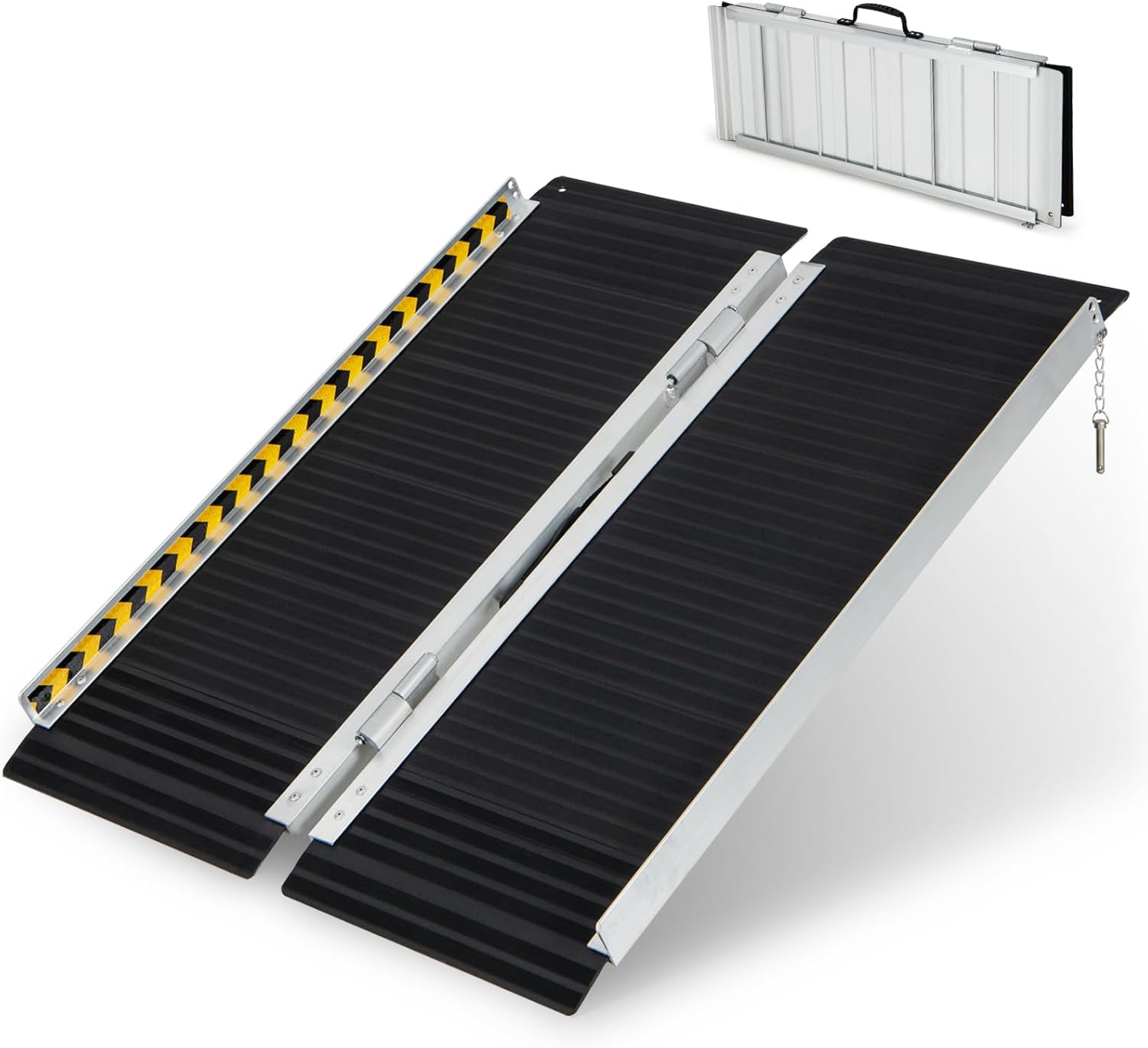 Przenośna Rampa Aluminiowa do Wózka Inwalidzkiego, Płyta Przejściowa, Powierzchnia Antypoślizgowa i Naklejki, Nośność 272 kg (91 x 74 x 5,5 cm)