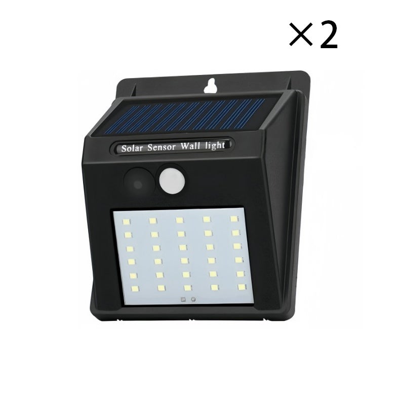 Zestaw 2 lamp solarnych z czujnikiem ruchu LED, 30 sztuk, oświetlenie zewnętrzne do ogrodu, na ścianę i taras, lampa bezpieczeństwa 90 lm