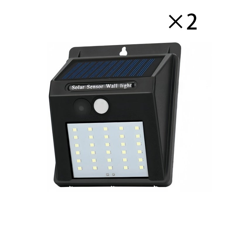 Zestaw 2 lamp solarnych z czujnikiem ruchu LED, 30 sztuk, oświetlenie zewnętrzne do ogrodu, na ścianę i taras, lampa bezpieczeństwa 90 lm