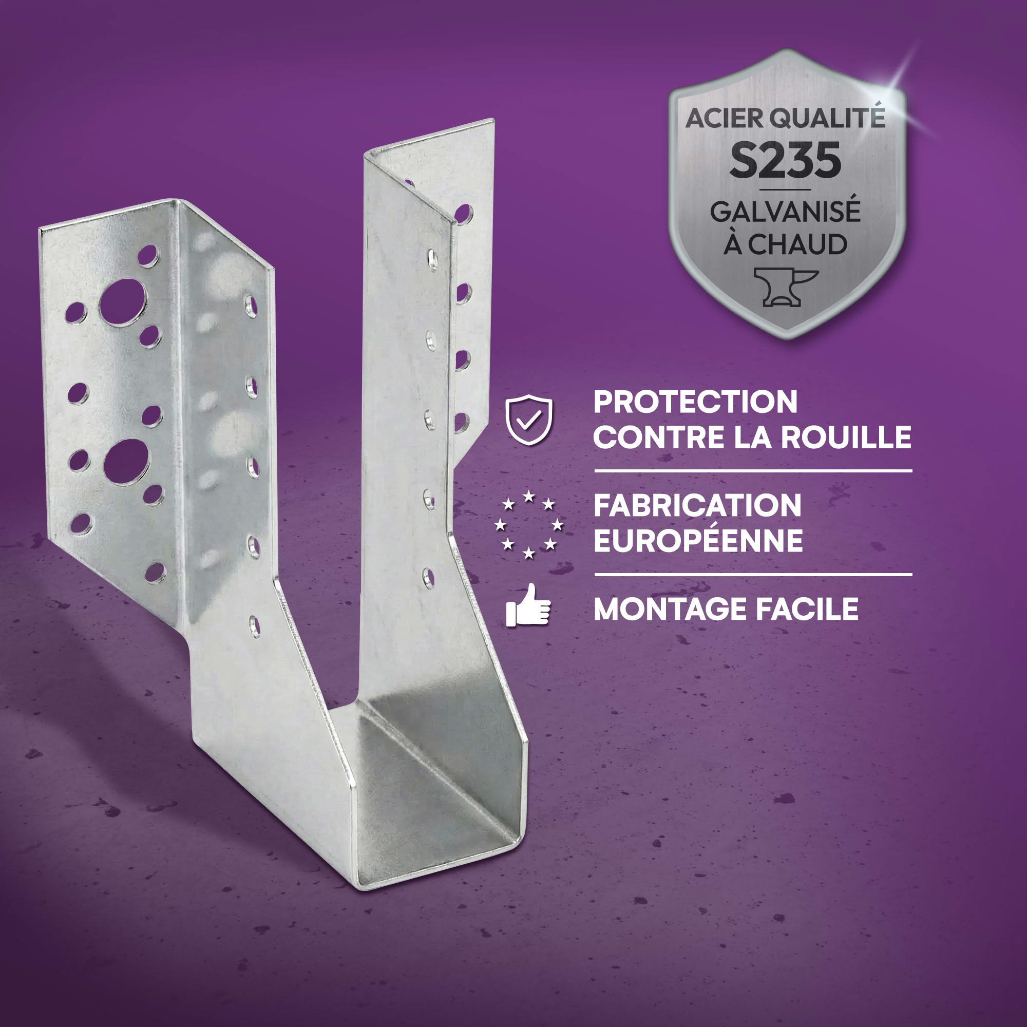 10 sabots de charpente à ailes extérieures - Connecteurs de poutres - Acier galvanisé - Larg 41 x Ht 142 mm - Fabriqué en Europe - 4