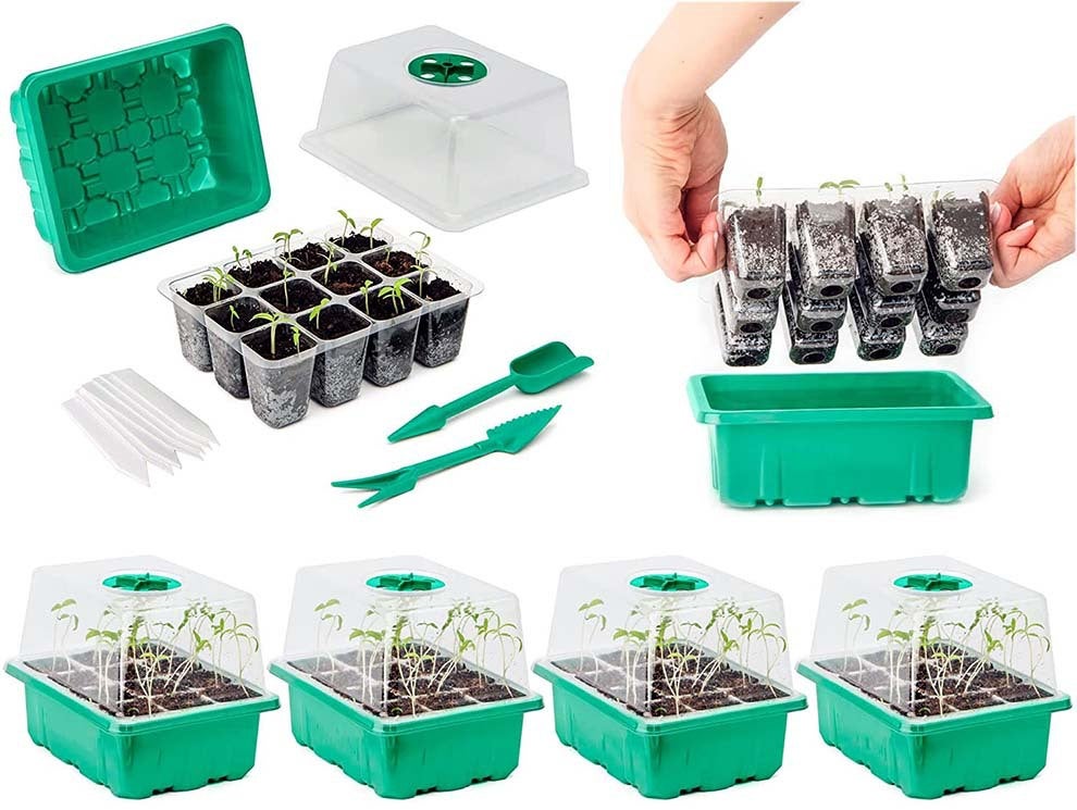 Paquet de 5 plateaux de démarrage de graines avec lumière de croissance, kit de germination en serre pour la culture de graines (12x5, 60 cellules) - 5