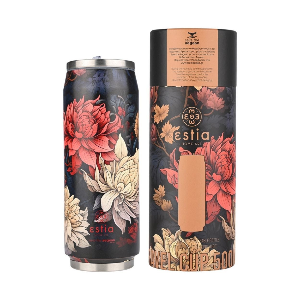 Kubek termiczny Midnight Blossom Estia stal nierdzewna czarny 500 ml 1 szt.