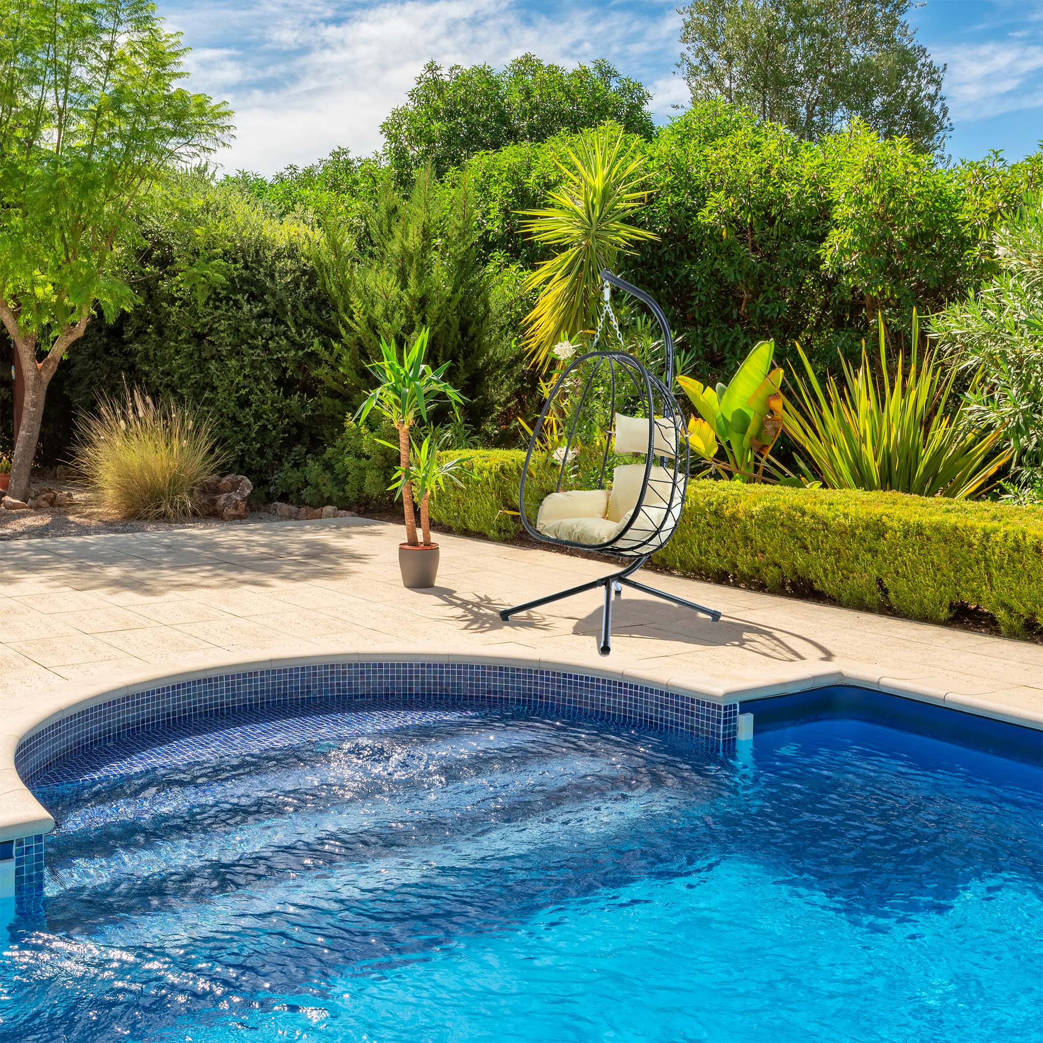 Fauteuil suspendu – 950 x 980 x 1980 mm – Capacité de charge max. 130 kg – OEuf Panier Chaise avec Support et coussin d’assise – Mobilier… Wiltec - 3