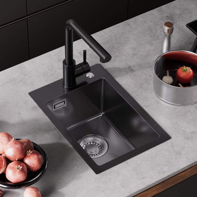 Cecipa max Évier Inox 30x45CM, Noir Évier Cuisine 1 Bac, Évier en Inox avec tuyau d'évacuation