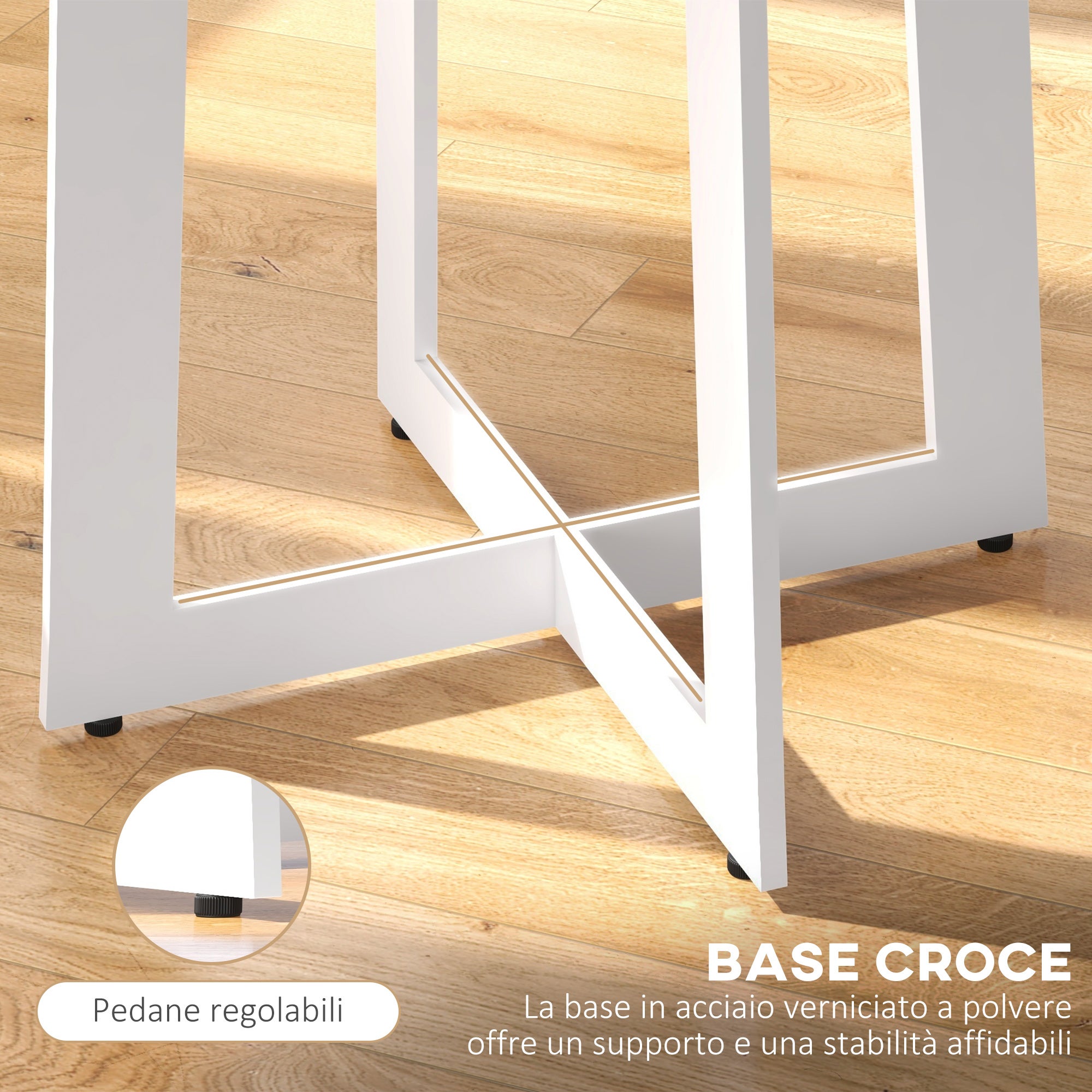 HOMCOM Tavolo da Pranzo Rotondo Moderno per 4 Persone, Ø100x75cm, Legno Naturale e Bianco - 6