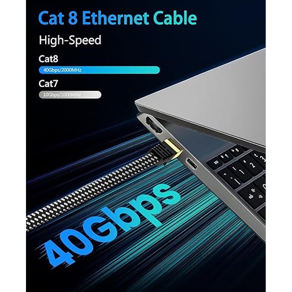 Cat 8 Câble Ethernet 20M,(40Gbps 2000Mhz/s) Gigabit Rj45 STP Câble Blindé Internet Réseau Lan Patch pour Modem Routeur Ordinateur TV PC - 2