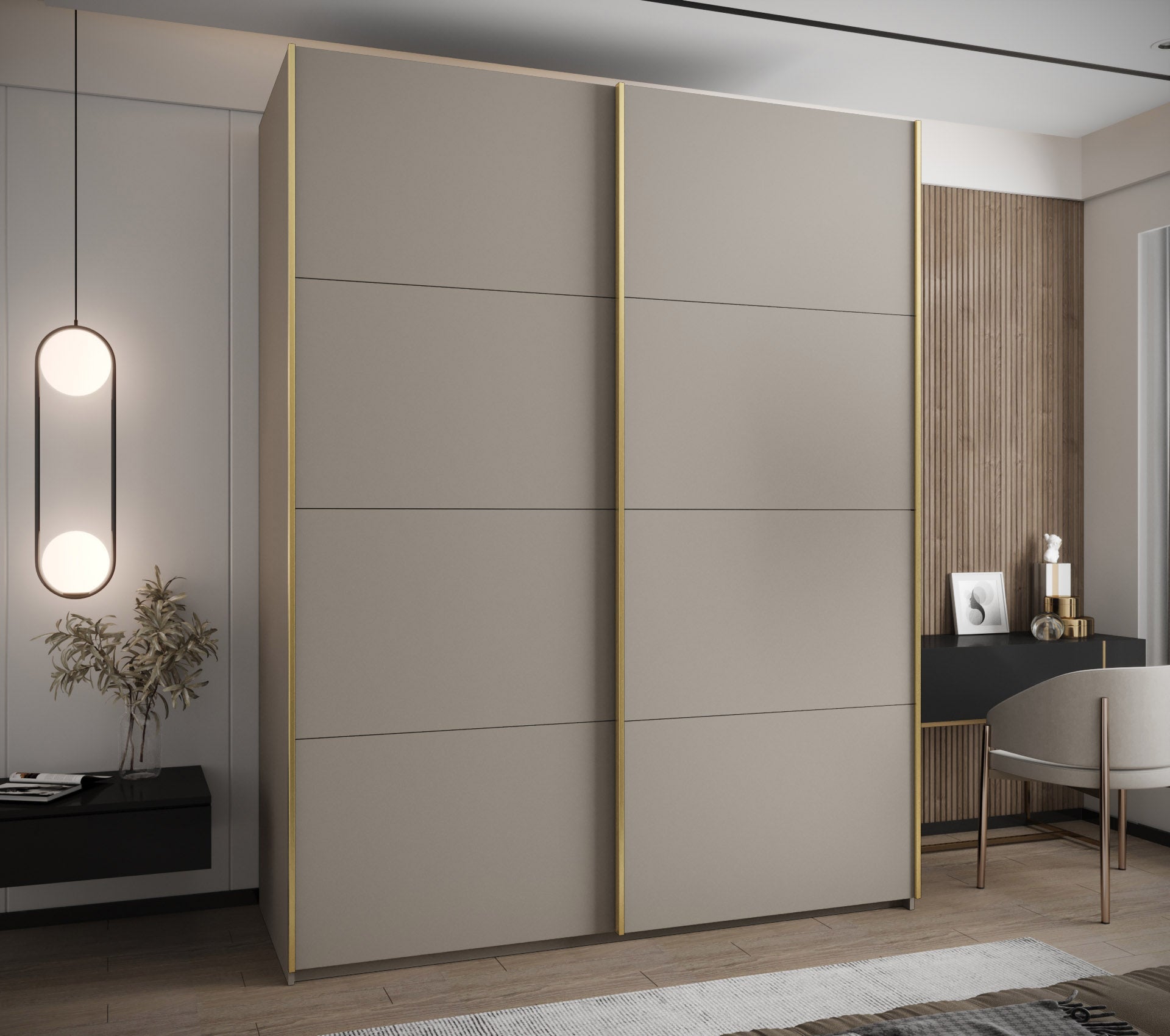 Szafa przesuwna wysoka Lux 1 200 x 64 x 245,5 cm kaszmir + kaszmir + u. czarny - Abiks Meble - 2