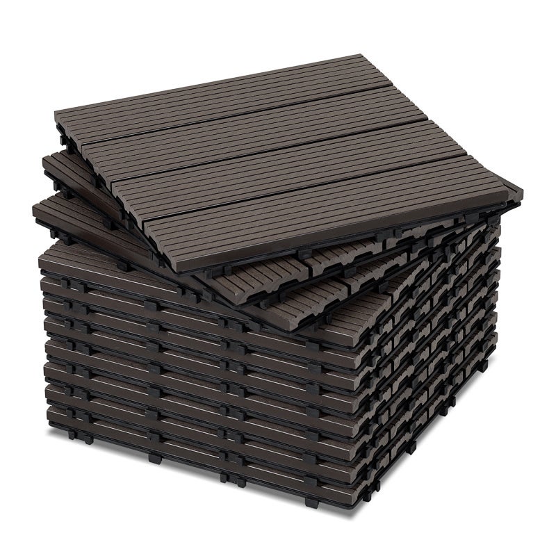 Zestaw 66 płytek tarasowych do układania w systemie „interlock” – format 30 x 30 cm, do stosowania na zewnątrz, kolor kawowy