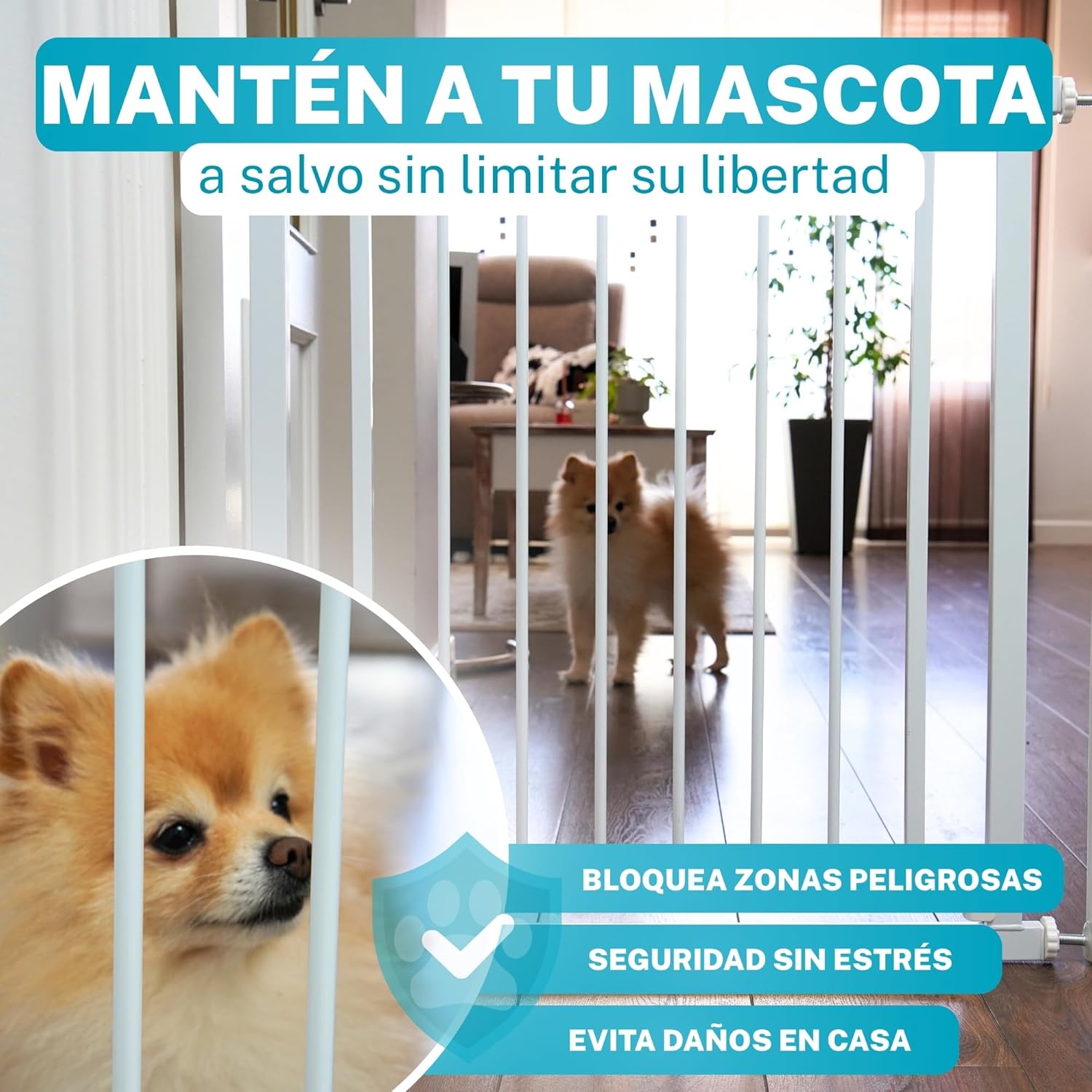 ALMAR Baby Barrera de Seguridad 67-74cm Blanco | Facil Montaje sin Tornillos para Puertas, Pasillos o Escalera para Niños o Mascotas - 4