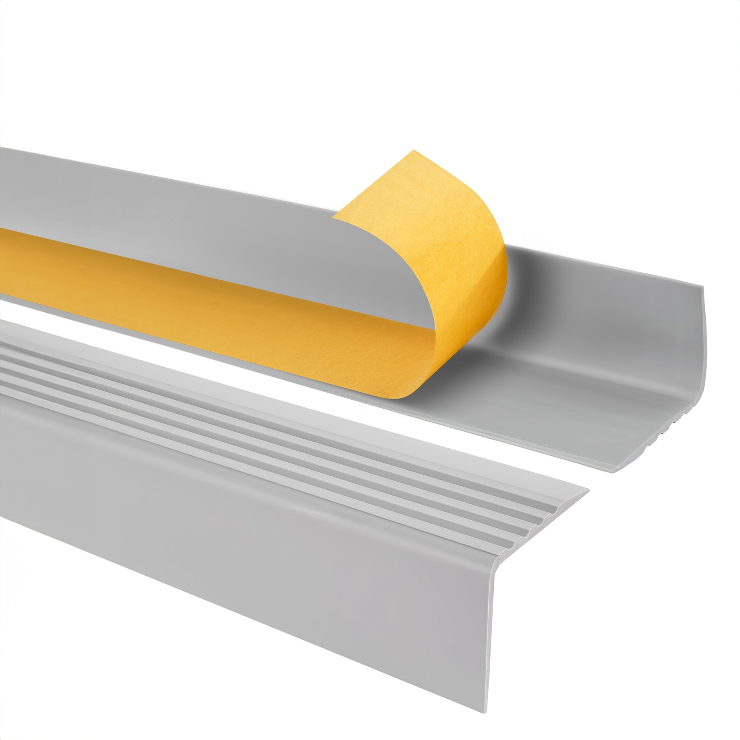 Samoprzylepny profil schodowy 50x42 mm PVC na krawędzie stopni z ryflowaniem - 200 cm, jasnoszary