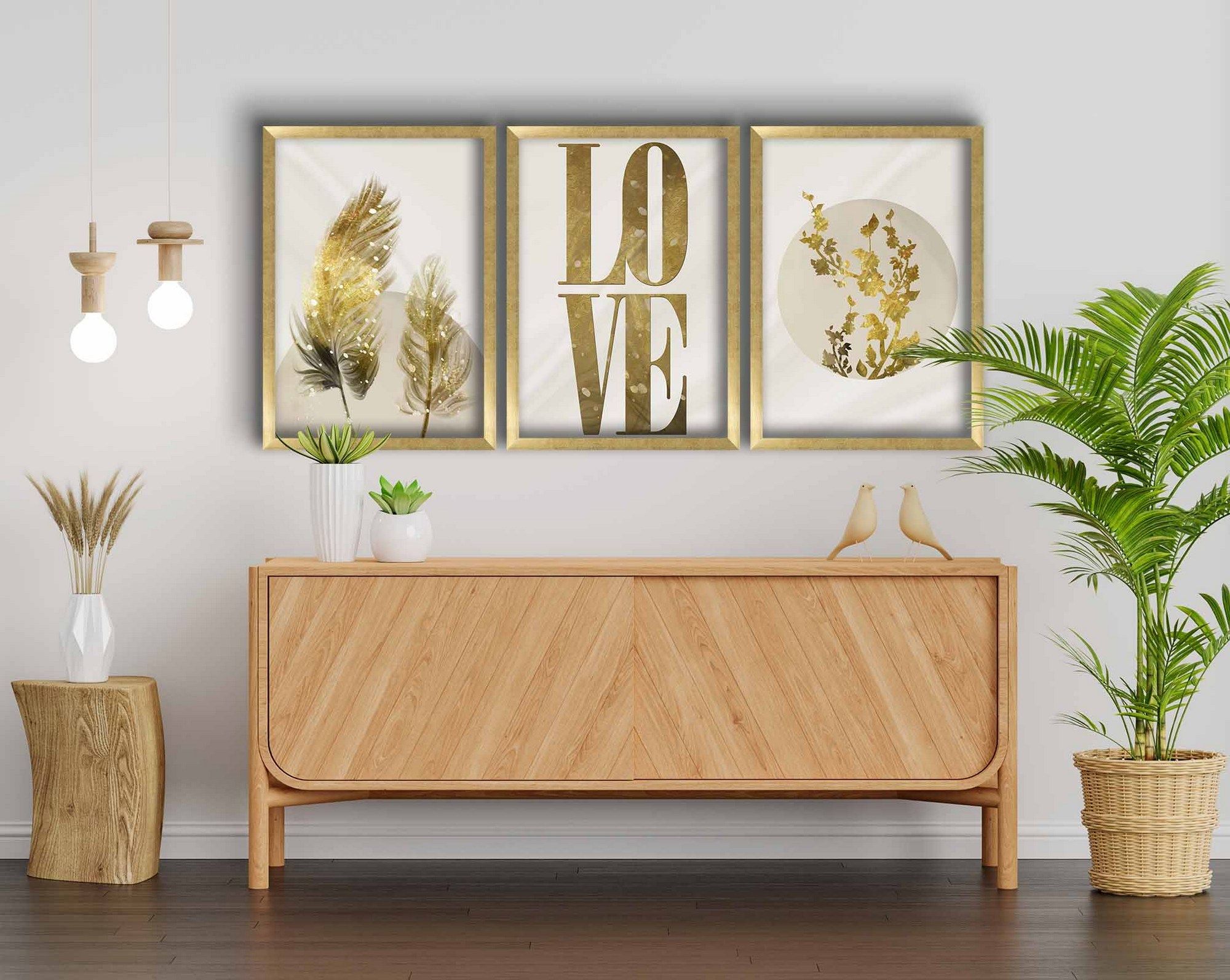 Set de 3 tableaux décoratifs avec cadres Bois clair Nyxo L38xH53cm ...